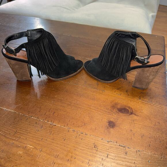 Lucky Brand Black Suede Open Toe Fringe Sandals size 8 Liennah. - Picture 4 of 8